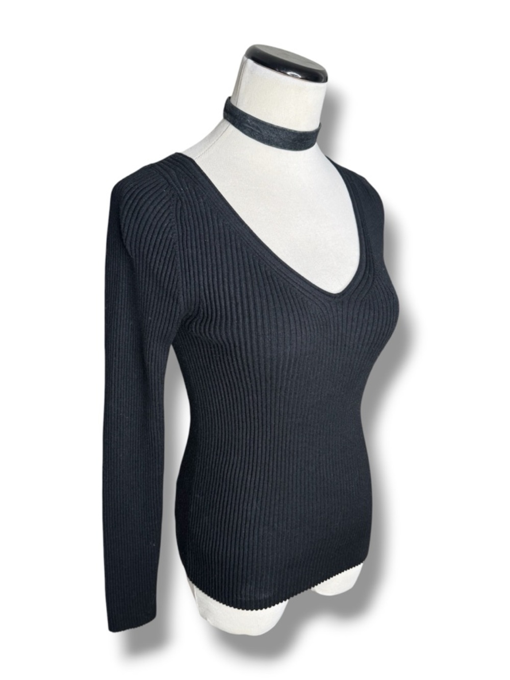 Banana Republic Ribbed V Neck Long Sleeve Sweater XS black